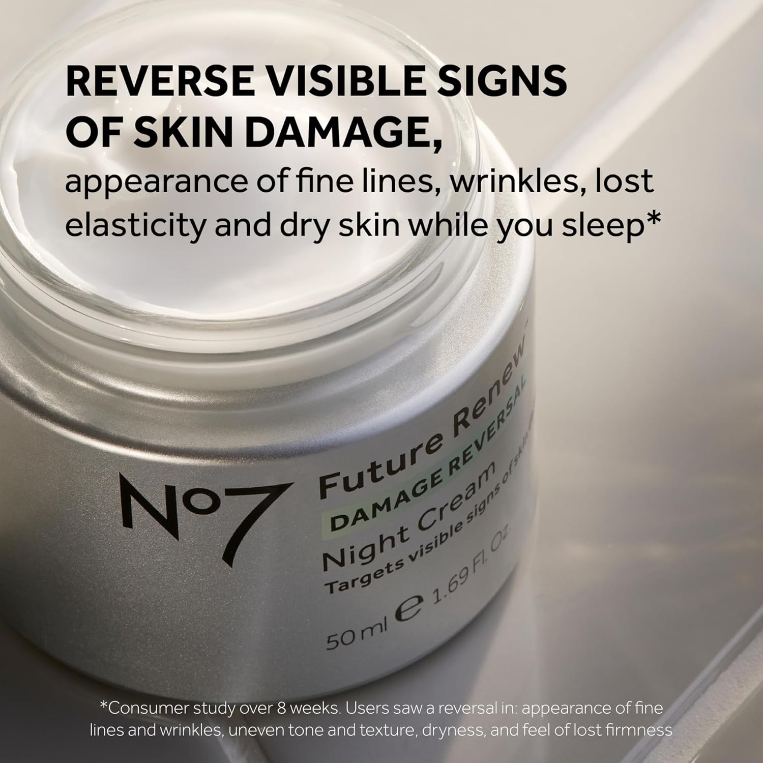 No7 Future Renew Damage Reversal Night Cream - Hydrating Face Moisturizer & Firming Cream to Reverse Visible Signs of Skin Damage - Dermatologist Approved and Suitable for Sensitive Skin (1.69 Fl Oz)